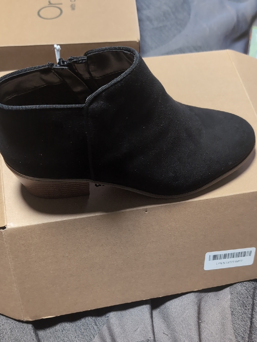 Women’s Black Suede Ankle Bootie with Low Heel
